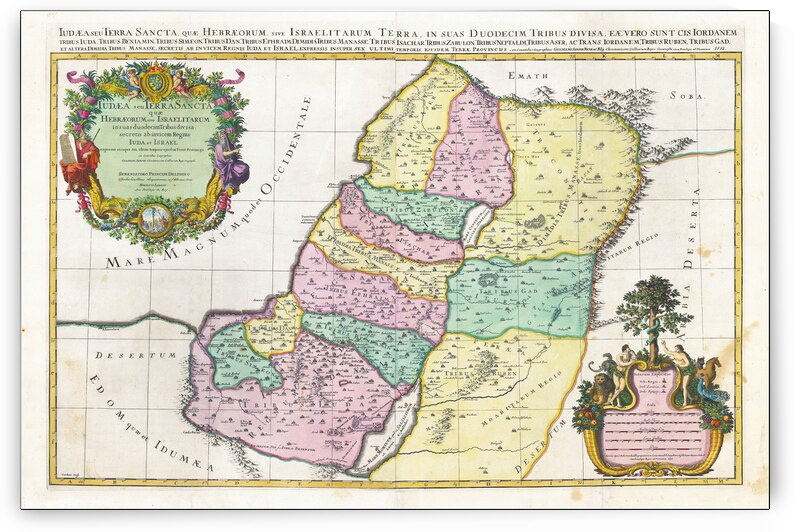 1692 Map of the Holy Land – Biblical-Era Map Illustrating the Territorial Division of Ancient Israel Among the Twelve Tribes Based on Scriptural Sources and Early European Biblical Cartography by History In Your Home