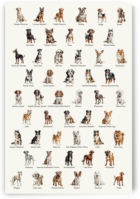 50 Dog Breeds by Dekel Bar