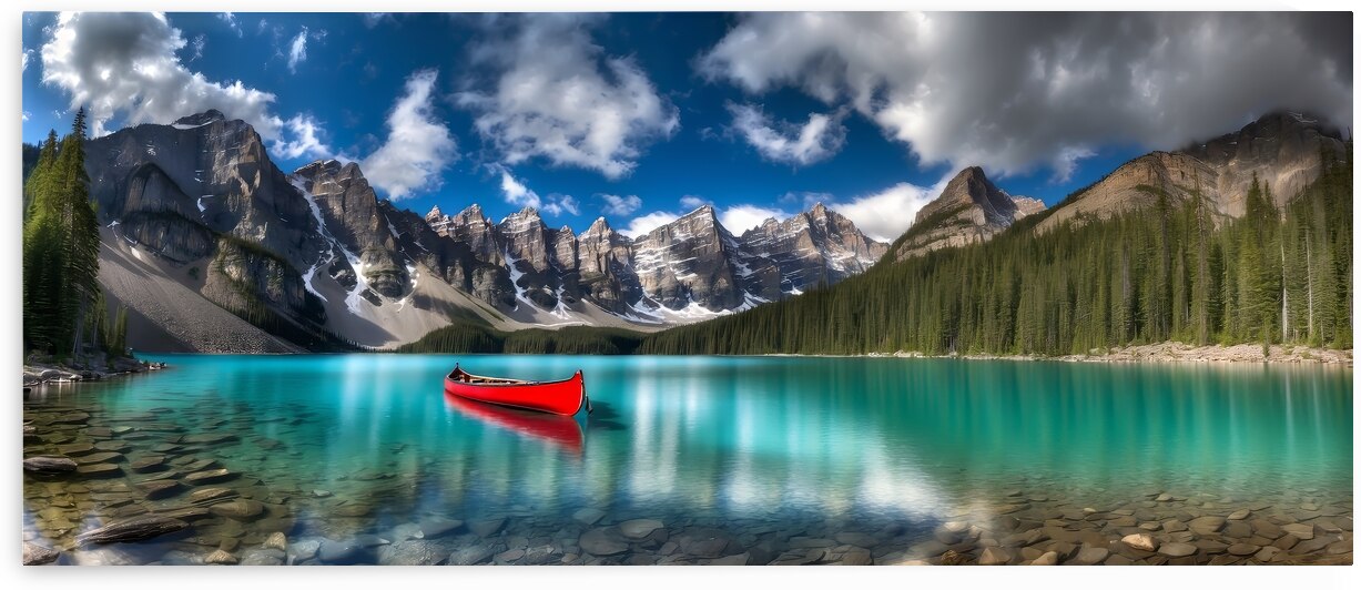 Red Canoe on Lake Moraine 1 by The Mabazza Foundation 