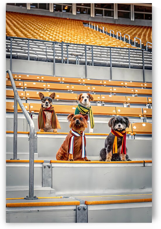 Playful Dogs in Stadium Colorful Scarves Cheerful Atmosphere by ClikChik