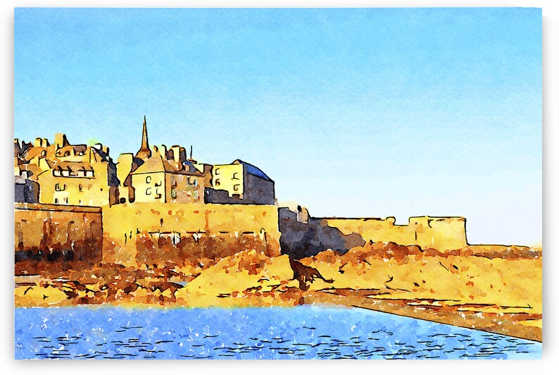 Saint Malo St Malo Brittany France Ramparts Town Beach Watercolo by Travelling Light