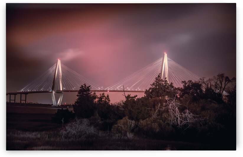 Charleston Arthur Ravenel Bridge  Foggy Night  by Norma Brandsberg Photography