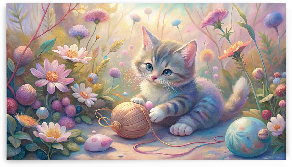 Dreamy Pastel Kitten in a Magical Floral Wonderland by jawad farah