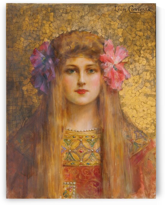 Portrait de Femme au Turban Fleuri [Portrait of a Woman with a Flowered Turban] by Léon François Comerre [1850–1916] by MyCozyFineArt