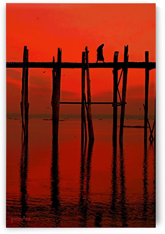 Monk crossing U-Bein bridge by girouArd