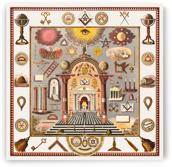1874 Masonic Chart of the Scottish Rite – Symbolic Illustration of the Degrees Orders and Emblems of Freemasonry as Practiced in the Scottish Rite Tradition with Iconography and Esoteric Symbols by History In Your Home