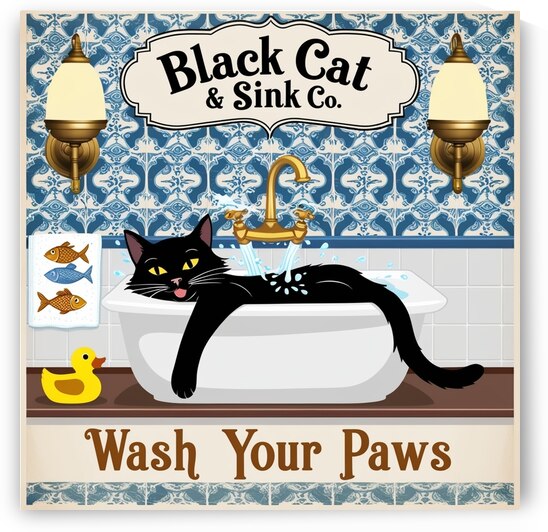 Whimsical Black Cat Bathroom Art – Vintage Humor for Cat Lovers by youssef cherrou