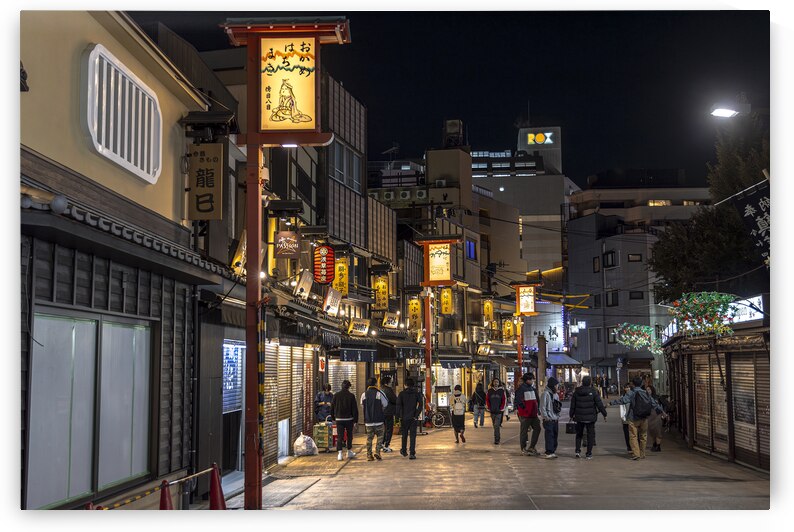 People walking down a street in asakusa tokyo at night by Gualtiero Boffi