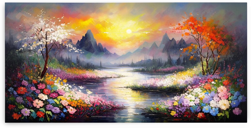 Impressionistic Sunset Landscape With Flourishing by CHITOUR Mohammed