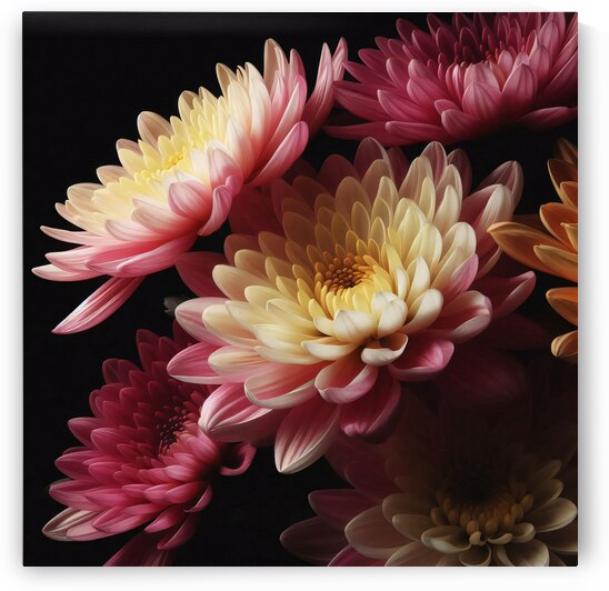 Chrysanthemums realistic photo in full black back by Nature s Child