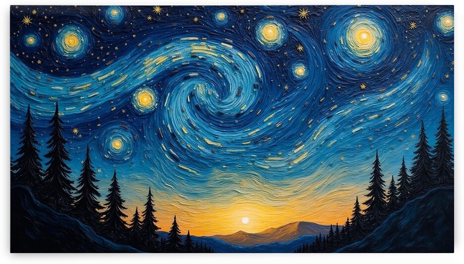 Van Gogh space galaxies horizon view Painting Style by Unslux