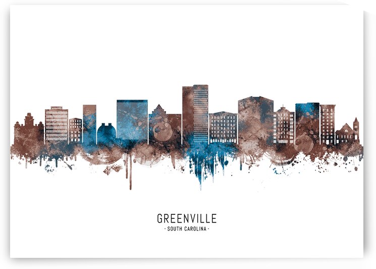 Greenville South Carolina Skyline Sepia by Towseef Dar