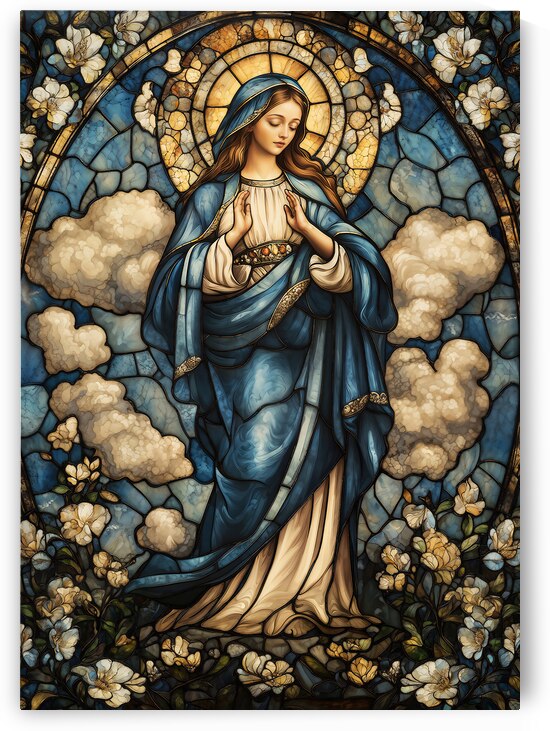 Holy Madonna Artwork – Elegant Religious Stained Glass Design by Anne Laure GOUPIL