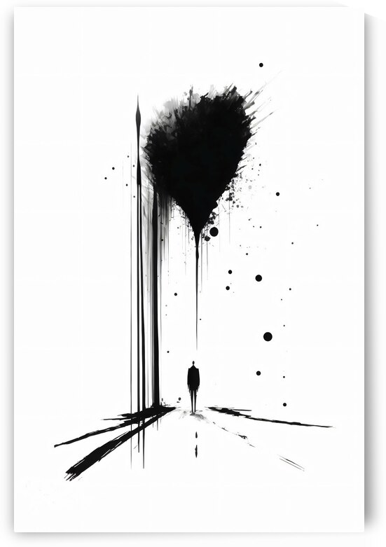 Wall decor for hall | Black & White Art Abstract Ink Drawing by Fabd