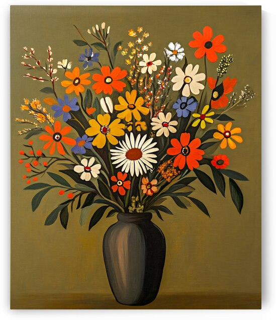 Warm Bright Flowers on Olive by Travelling Light