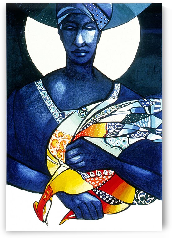Blue Woman with a bird by Marie-Denise Douyon