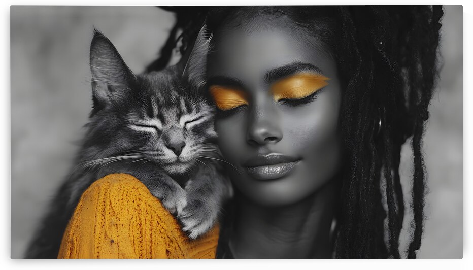 Emotional Bond: Woman and Cat Portrait Art by Fab Haven