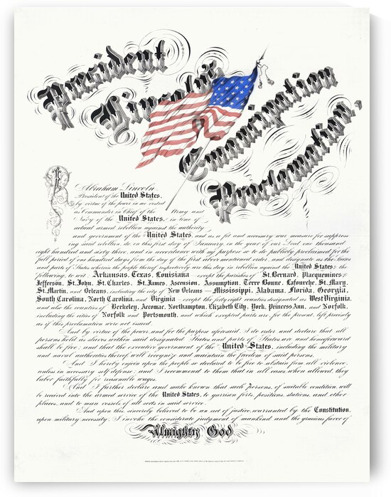 1864 Engraving from California Celebrating the Emancipation Proclamation and President Lincoln’s Decree to Free Slaves in the Confederate States During the American Civil War by History In Your Home