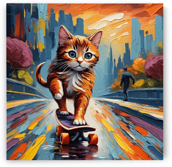 The Sunset Skater Cat by Visual Orchid