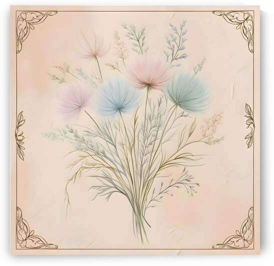 Vintage Wildflower Botanical Canvas – Minimalist Pastel Art Print by Nemer Mohammed