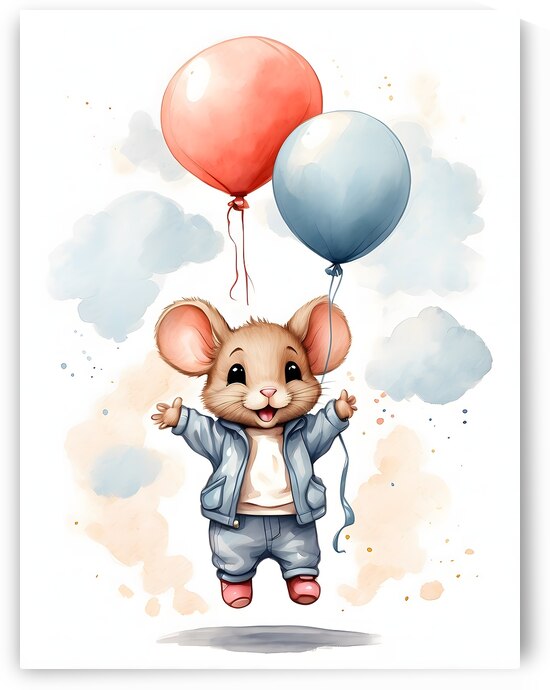 Adorable Mouse Floating with Balloons by Fab Haven
