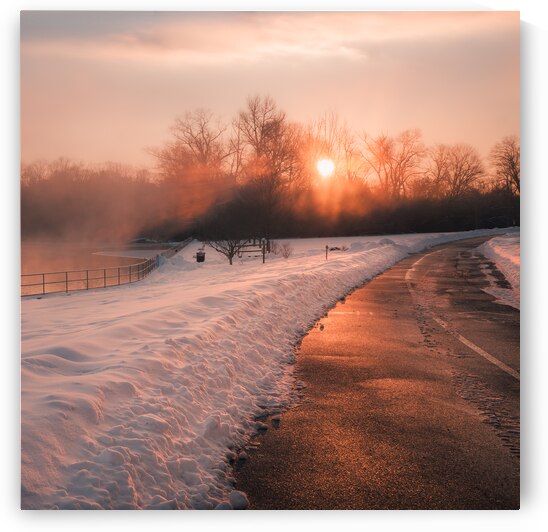 Snowfall and Sunrise on Trexler Memorial Park Square by Jason Fink
