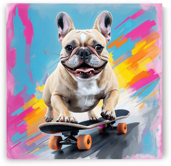 Skateboarding French Bulldog Fun by Visual Orchid