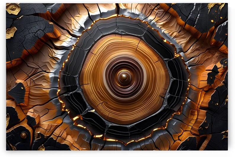 Golden Heartwood: A Mesmerizing Abstract Cross-Section of a Tree Trunk by WallArtShow