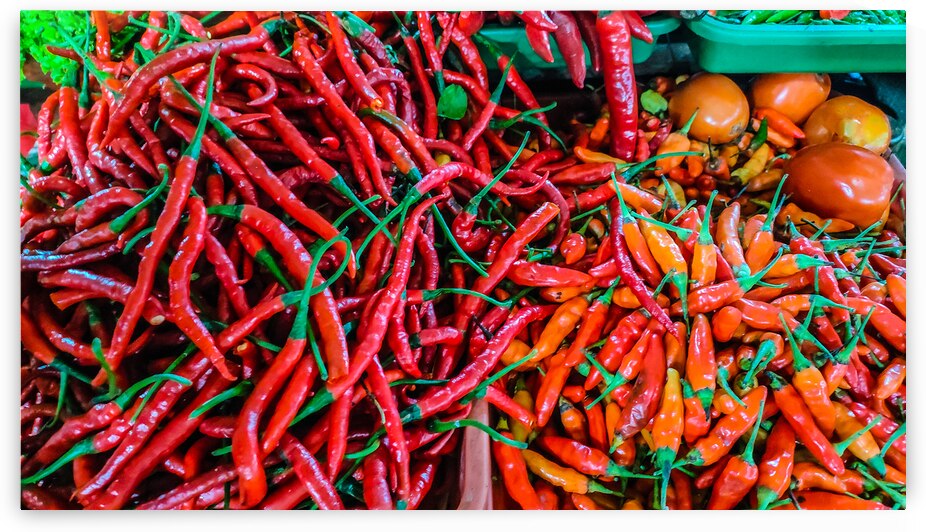 Fresh Red Chili Peppers at Market by urbancamshot