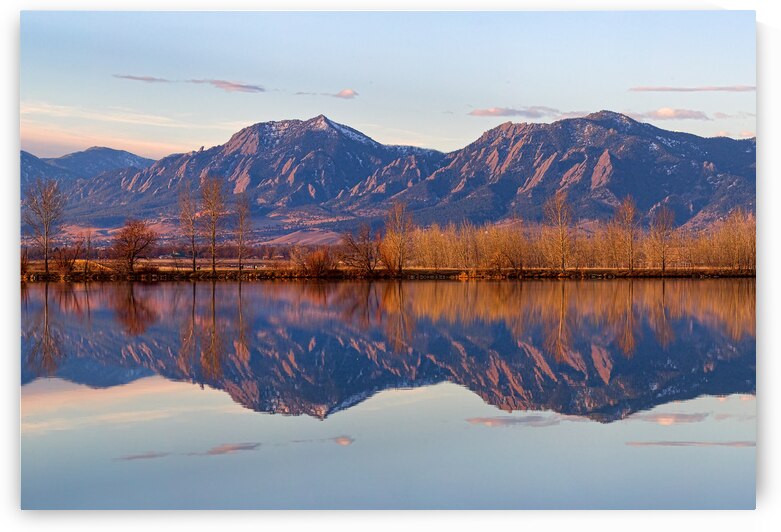 Flatirons Sunrise Reflections Light Panorama Boulder Colorado  by Bo Insogna