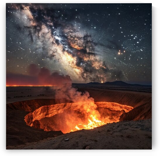 Gateway to the Cosmos: A Fiery Portal Beneath the Starry Sky  by Mohammed adam