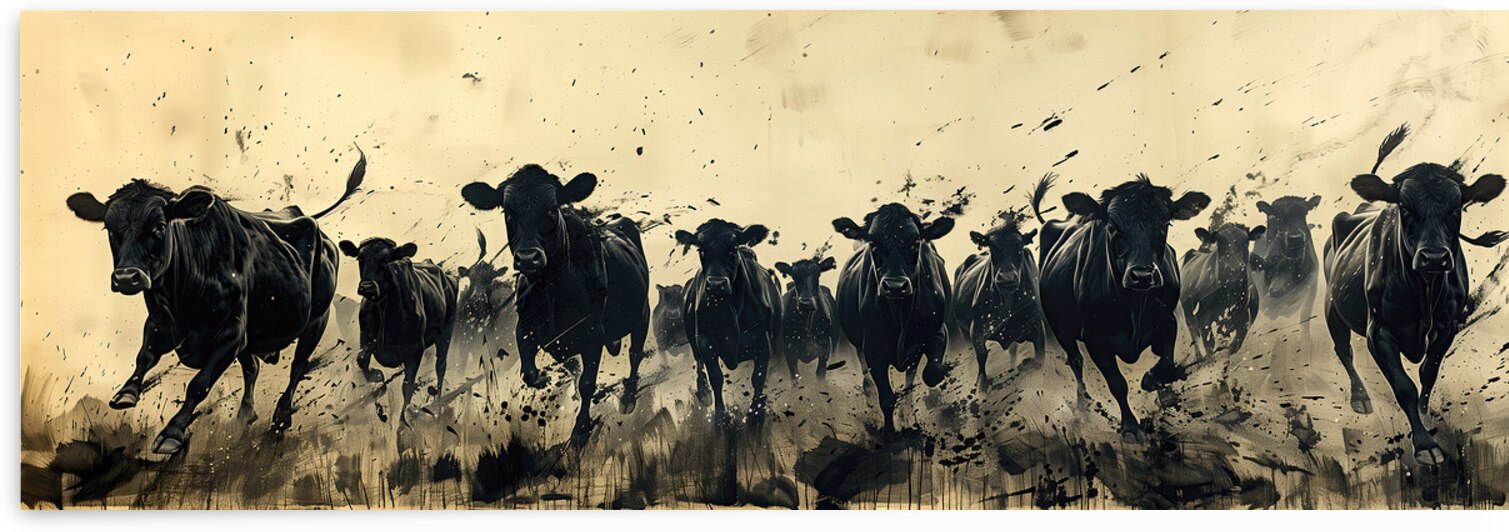 Powerful Cattle Stampede Painting by New York Art Studio