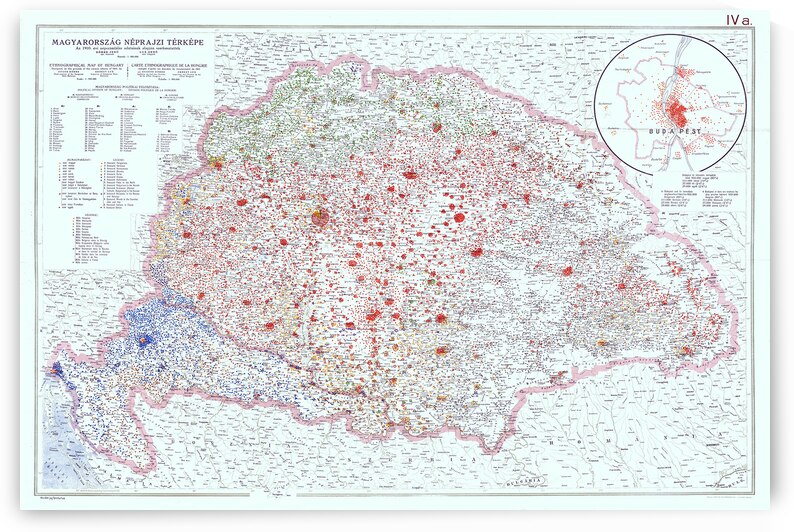 1920 Ethnographical Map of Hungary Depicting Ethnic and Linguistic Groups After the Treaty of Trianon and the Collapse of the Austro-Hungarian Empire by History In Your Home