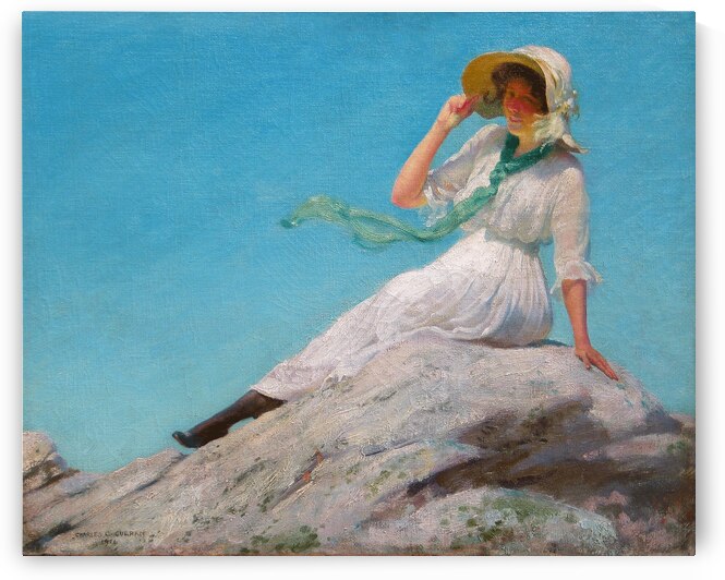 Woman On A Sunny Morning Vintage Oil Painting by One Simple Gallery