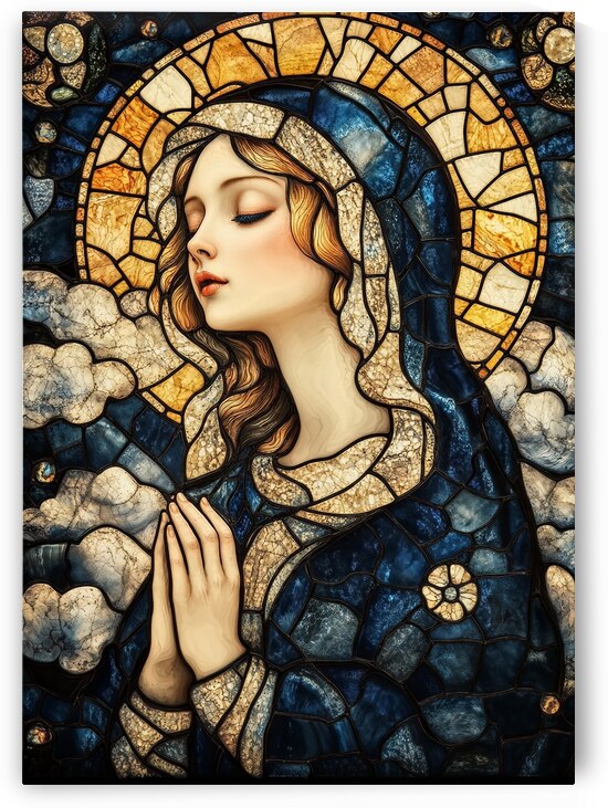 Serene Grace - Stained-Glass Virgin Mary in Prayer Art by Anne Laure GOUPIL