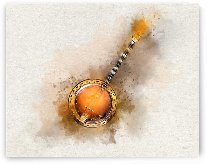 Banjo in Vibrant Watercolor - Colorful Stringed Musical Instrument by Andreea Eva Herczegh