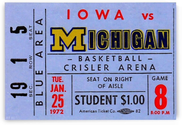 1972 Michigan vs. Iowa Basketball Ticket Art by Row One Brand