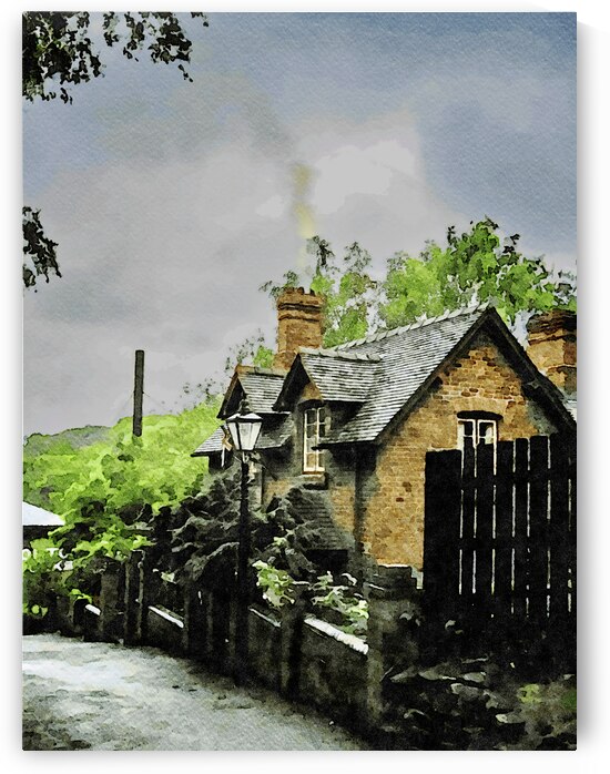 Charming cottage nestled in the scenic Shropshire Hills England watercolor painting by Gestalt Imagery