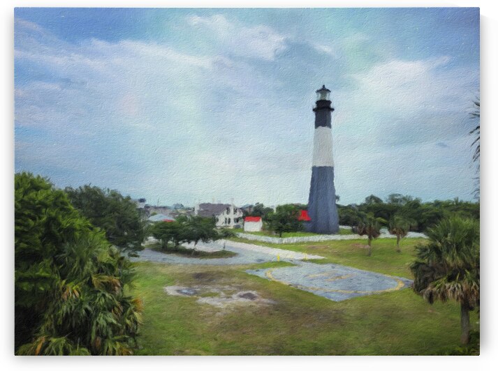 Watercolor artwork depicting Tybee Island lighthouse scenery by Gestalt Imagery