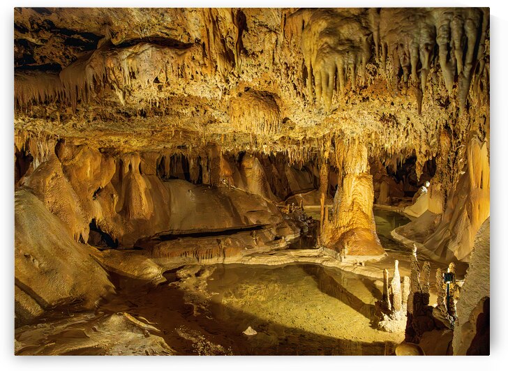 Geologic formations of stalactites and stalagmites in Texas cave by Steve Heap