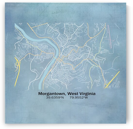 Blueprint map of the city streets of Morgantown WV by Steve Heap