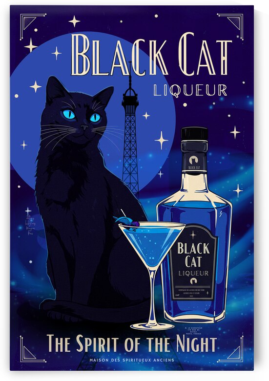 Black Cat Liqueur - French Cocktail Art by Be Iconic Art