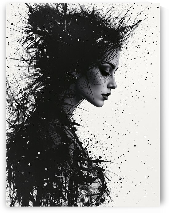 Pensive Portrait: A Woman Silhouetted in a Storm of Ink by REALLY