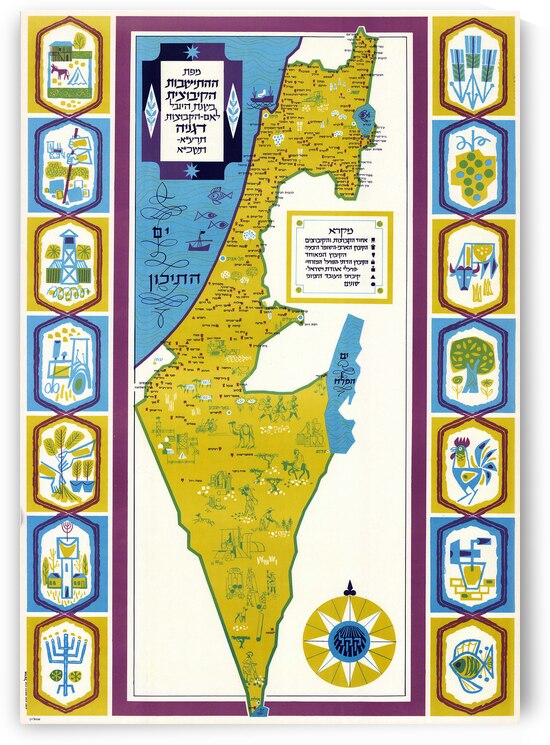 Pictorial Map of Kibbutzim Settlements in Israel Showing Collective Communities Agricultural Land and Regional Distribution in the Early Years of the Israeli State by History In Your Home