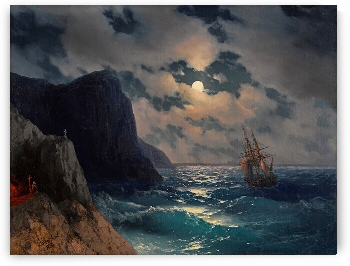 Ivan  Aivazovsky - Passing Ship on a Moonlit Night . 1868 by Wirla