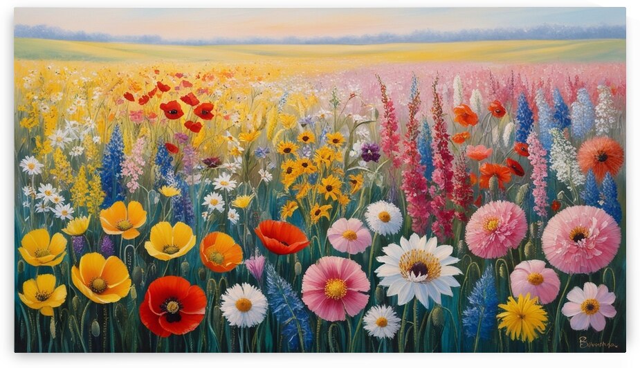 A stunning hand painted image of a sprawling field of flowers 1 by Amine Karaouzene