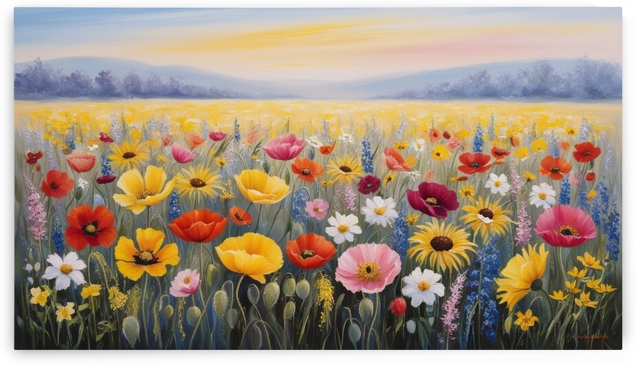 A stunning hand painted image of a sprawling field of flowers 1 by Amine Karaouzene