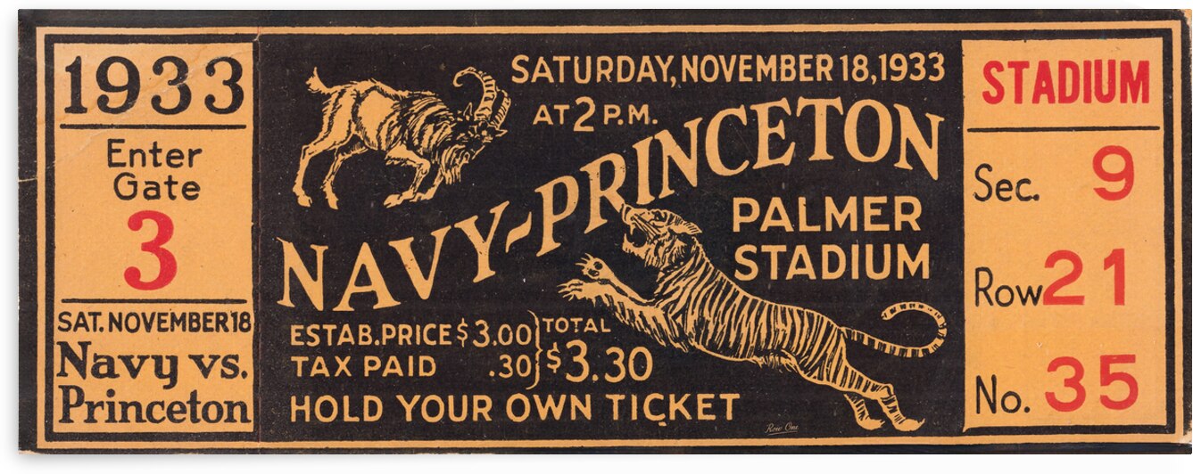 1933 Navy vs. Princeton Football Ticket by Row One Brand