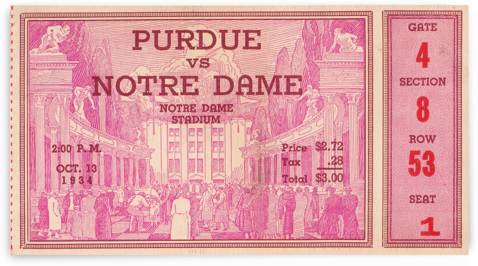 1934 Notre Dame vs. Purdue Football Ticket Art by Row One Brand
