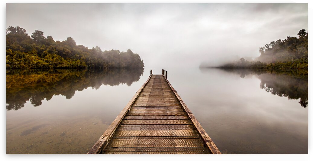 Tranquil Lake and Misty Dawn Panorama by Travelling Light